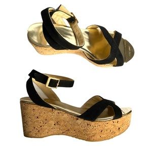 Jimmy Choo black suede & cork wedge platform EU38